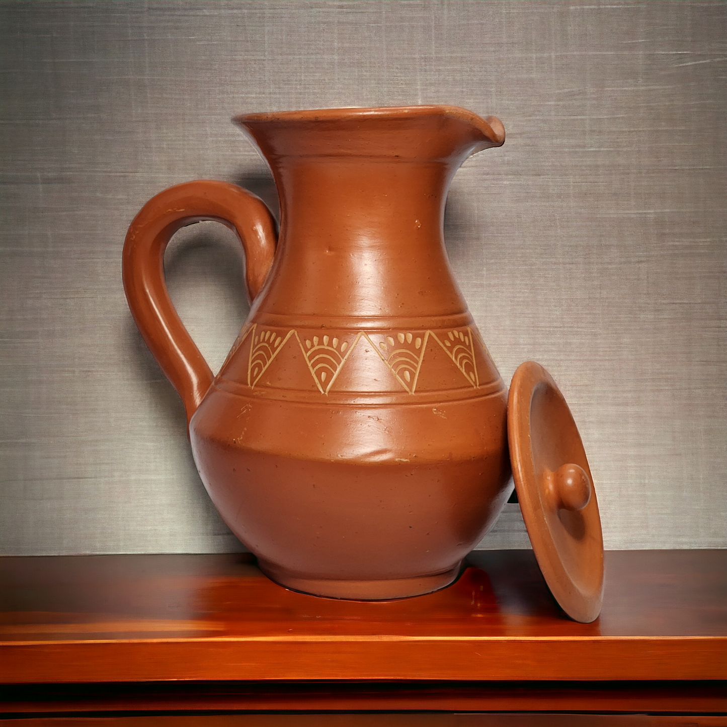 EARTHENWARE JUG WITH LID