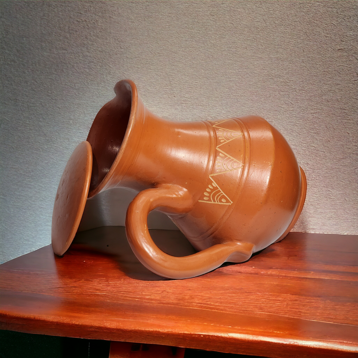 EARTHENWARE JUG WITH LID